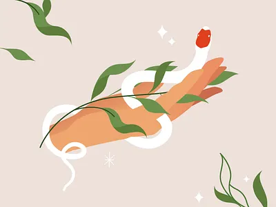 Snake in hand 2021 beauty design dribbble elegance femininity flat flowers hands illustration people snake snake in hand vector