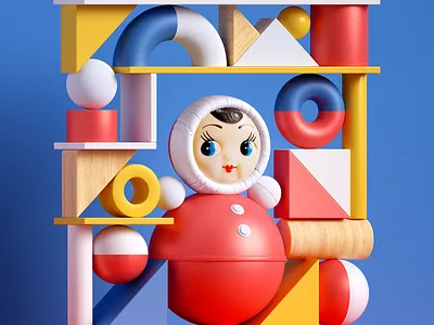 Back in USSR. Classic Russian toy “Nevalyashka” 3dcomposition design illustraion navalyashka octane toy ussr