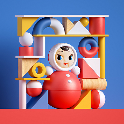 Back in USSR. Classic Russian toy “Nevalyashka” 3dcomposition design illustraion navalyashka octane toy ussr