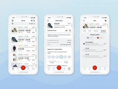 Delivery tracking and price comparison app delivery status design goods for sale interface mobile price comparison sellers store ui ux white