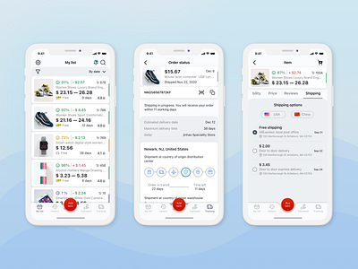 Delivery tracking and price comparison app delivery status design goods for sale interface mobile price comparison sellers store ui ux white