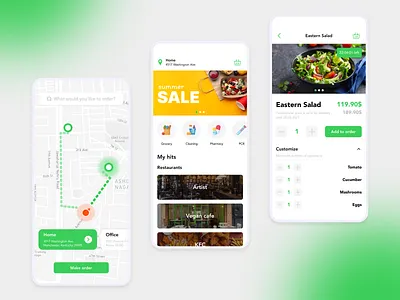 Mr. Bongi - Food and Services delivery for Dubai categories design concept food and beverage food and drink food app food delivery food delivery app greens home screen ingredients map menu design mobile app design mobile ui places restaurant service provider services shopping cart white space