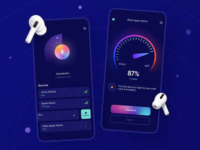 Bluetooth Finder - Mobile App airpods animation app bluetooth design device finder gradient icon interface ios locator mobile signal speed ui ux