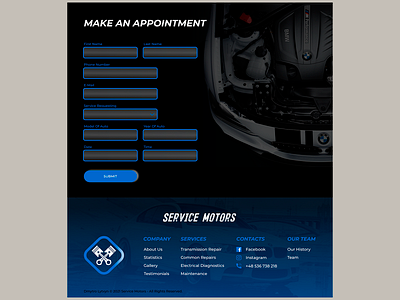 Contact Form and Footer for Car Service contact form footer design logo mockup design vector webdesign