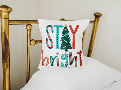 Stay Bright Pillow Design christmas christmas tree color illustration pattern pillow red and green stay bright texture tree type typography