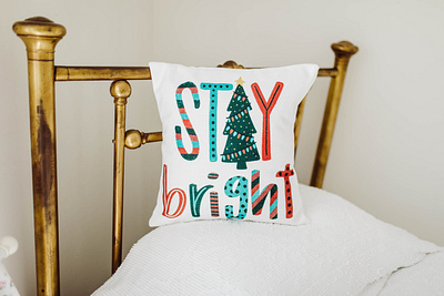 Stay Bright Pillow Design christmas christmas tree color illustration pattern pillow red and green stay bright texture tree type typography