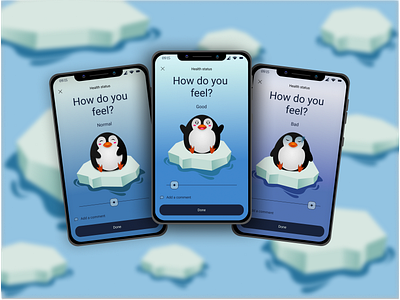 Health tracker app 2d cute design health illustration mobile penguin svg