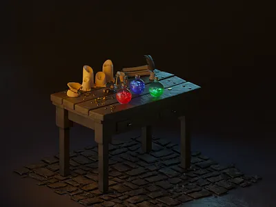 Wizard's Workshop 3d 3d art 3d design c4d c4dart candles cg cgart cgrender cinema 4d isometric mage medieval motion nft octane render potion sorcery wizard workshop