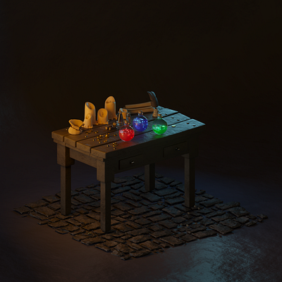 Wizard's Workshop 3d 3d art 3d design c4d c4dart candles cg cgart cgrender cinema 4d isometric mage medieval motion nft octane render potion sorcery wizard workshop