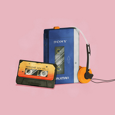 Starlord's Cassette Player 80s design fanart illustration marvel photoshop texture vector