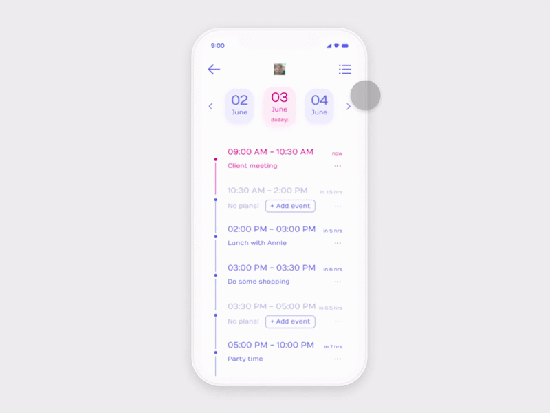 Daily UI #70: Event Listing blue calendar cta button dailyui dailyuichallenge day 70 management app menu mobile design plan raspberry pink schedule simple clean interface uiux uiuxdesign user experience design user interface design uxui uxuidesign web design