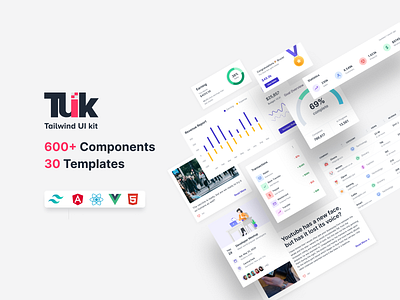 Tailwind UI Kit - 600+ components, 30 templates, React, Angular, components dashboard design dashboard ui dashboards design landing page landing page ui tailwindcss tailwinduikit uidesign
