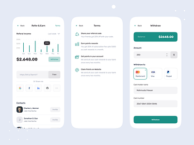Referral Program App UI Design app app design creative devignedge earning earnings income mhmanik02 mobile mobile app design mobile ui referral ui ui design uidesign withdraw withdrawal