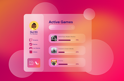 Game Dashboard dailyui dashboard figma game dashboard games glass effect glassmorphic glassmorphism uiux uxdesign