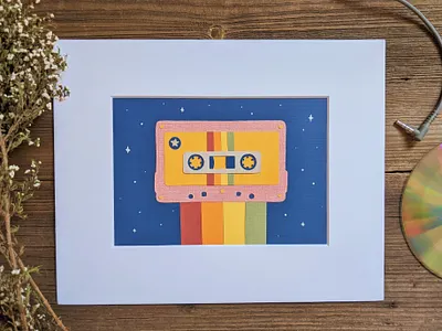 Cut paper cassette art cassette design illustration paper rainbow vintage