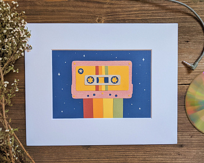 Cut paper cassette art cassette design illustration paper rainbow vintage