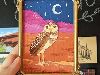 Burrowing owl cut paper art artist artwork birds cut paper hand drawn illustration nature owl painted painting paper