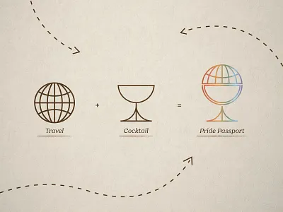 Pride Passport Logo cocktail equality florida globe icon illustration lgbtq logomark monoline passport pride rainbow st pete tampa texture travel vintage