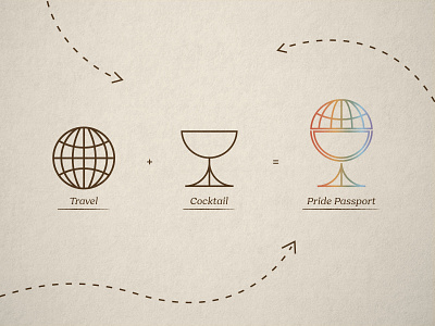 Pride Passport Logo cocktail equality florida globe icon illustration lgbtq logomark monoline passport pride rainbow st pete tampa texture travel vintage