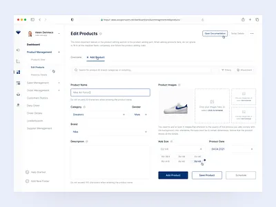 Dashboard / Product Page add add product clean dashboard dashboard design dashboard ui drop edit editing hover hover effect product product design products schedule side menu ui ui design ux white