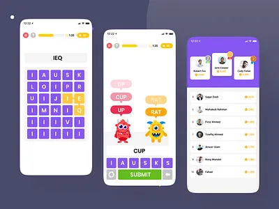 Learning App- Gamification app app design coin english game gamification leaderboards learning mobile monster reward ui word wordgame