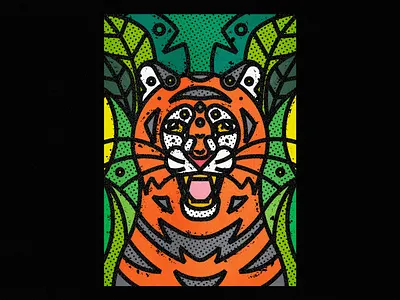 Siberian Tiger animals art print big cats cat contemporary fauna feline illustration jungle leaves line art modern nature safari siberian tiger tiger wild wild tigers wildlife zoo