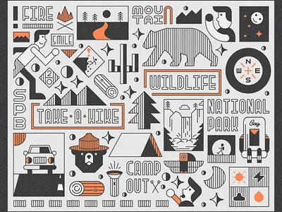 Outdoor Themed Illustration bear camp design hike illustration national park outdoor vintage wallpaper wildlife