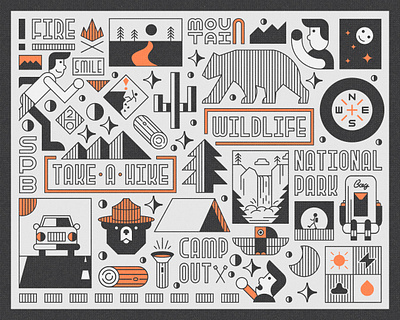 Outdoor Themed Illustration bear camp design hike illustration national park outdoor vintage wallpaper wildlife