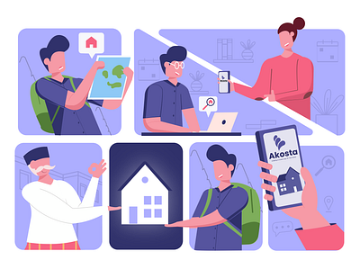 Workflow Illustration for Boarding House Finder Application app application character design dashboad flat illustration mobile ui vector website