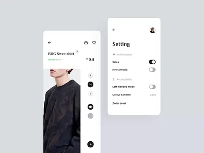 Left-handed mode - E-Commerce Clothing App accessibility after effect animation crypto fashion app interaction loading mobile app mobile design motion options prototype scroll setting shopping app swipe toggle ui ux