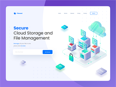 Cloud Storage Header Illustration above the fold cloud design drive illustration isometric landing page safety storage tech ui web