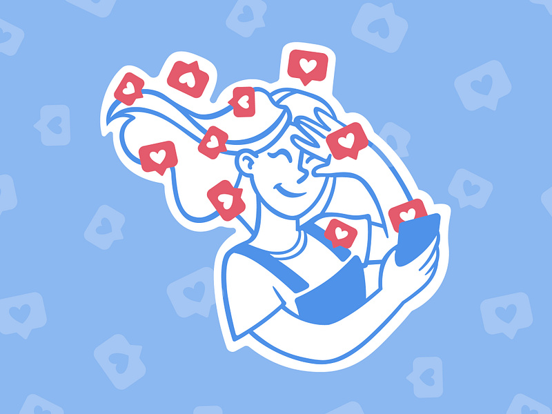 Wave of likes blue girl illustrations illustrator instagram phone procreate profile red sketch social network speedpaint vector wave wind