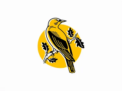 Pirol Bird on an Oak Branch Logo animal animals bird branch branding design feathers icon identity illustration logo mark nature oak pirol sale symbol tree vector yellow