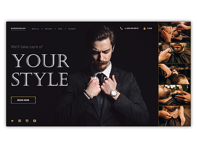 Barbershop | First screen advertising barber barbershop dark style dark ui design designer first screen landing landing design landing page layout man typography ui ux web webdesign website