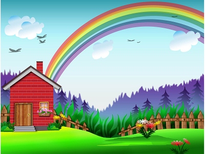 painting cartoon comic digital art digital painting hut illustration illustrator landscape illustration painting rainbow scenery sky vector