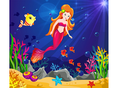 mermaid sea comic design digital art fish illustration illustrator marmaids mermaid sea underwater vector