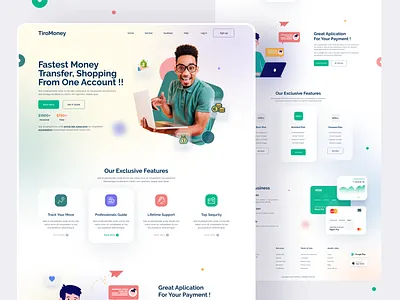 TiroMoney Landing Page dashboard design landing page landing page design landingpage mobile app psd template trend design 2020 ui ui ux ui design uidesigner uidesigners uidesing uiux web web app web design website website design