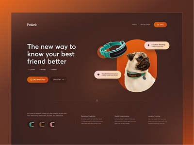 Pet Smart Collar clean dark dark ui design illustration interaction design jak landing design landing page minimal orange uidesign uxdesign webdesign