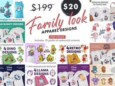 Bundle of designs for family Graphics animal bundle cartoon collection collections design illustration set typography unique vector