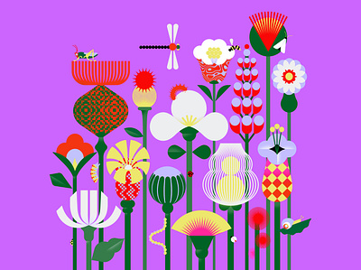 Garden II blossom bug caterpillar colorful cricket design dragonfly flat flower flowers fly illustration ladybug leaves nature petals pollen spring springtime texture