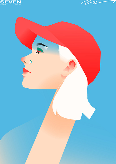 Seven abstract bright cap composition fullcap girl girl illustration girl portrait hat illustration laconic lines minimal portrait portrait art portrait illustration poster poster art