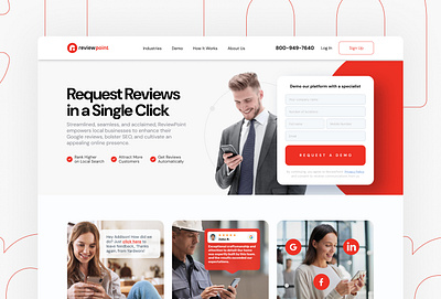 Review Point (Review Management Platform) design graphic design landing light page red ui