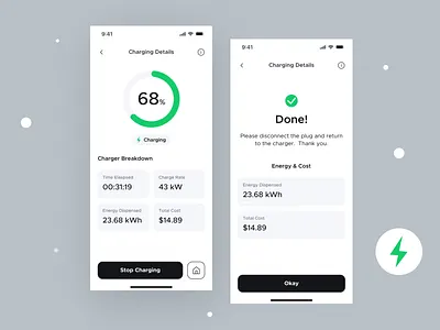 EV Car Charging: Charging Details charger charger cost charging station charging status electrical vehicle energy energy saving ev ev app ev charing ev dashboard ev energy ev industry ev kwh ev ui ev ux kwh sub station vehicle station volta