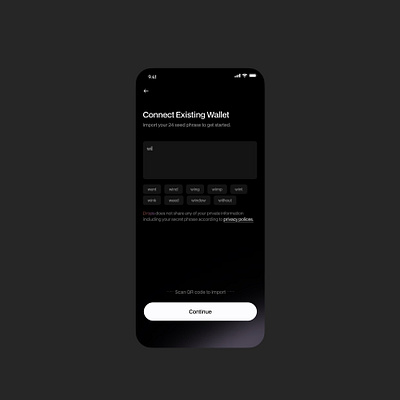 Import Existing Wallet Screen From Drops ui