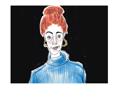 Red-hair girl with a smile in a blue sweater blog digitalart fashion illustration illustration line portrait poster