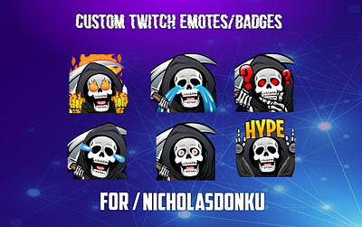 REAPER TWITCH EMOTES banner design illustration mascot subbadges twitch twitch logo twitchemote youtube youtube logo