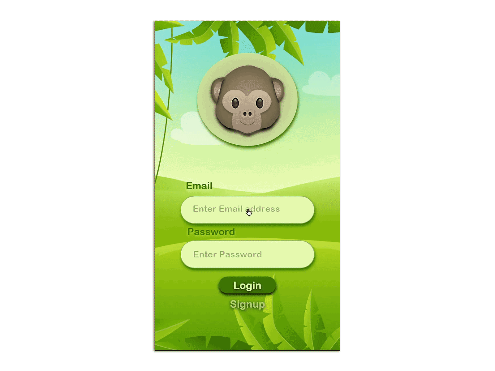 Login animated gif animation app autoanimate game design gamelogin login monkey pentool prototype prototype animation signup ui uiuxdesign ux