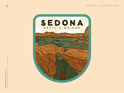 Devil's Bridge Sedona badge design hike hiking illustration landscape mountains national park national parks nature orange outdoors patch