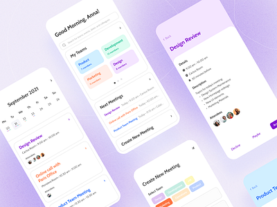 Meeting Schedule App app design application calendar design calendar ui colorful glassmorphism mobile mobile app mobile app design mobile design mobile ui modern design schedule app scheduler ui uiux user experience user friendly user interface design ux