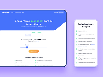 Nuestra página de planes design plans pricing page responsive design slider typography ui ux website design